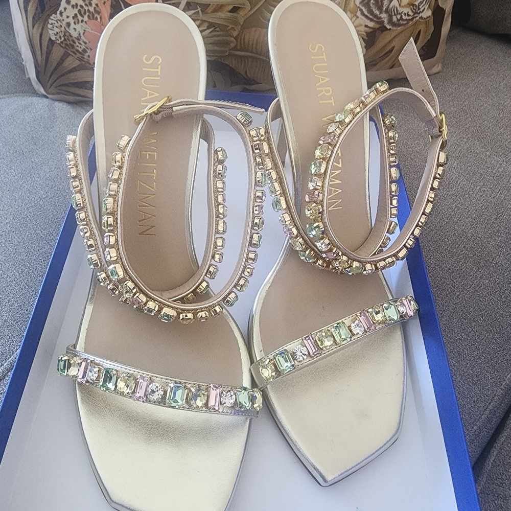 Stuart Weitzman Jaide 100 Gem Sandal 10 40.5 Meta… - image 2